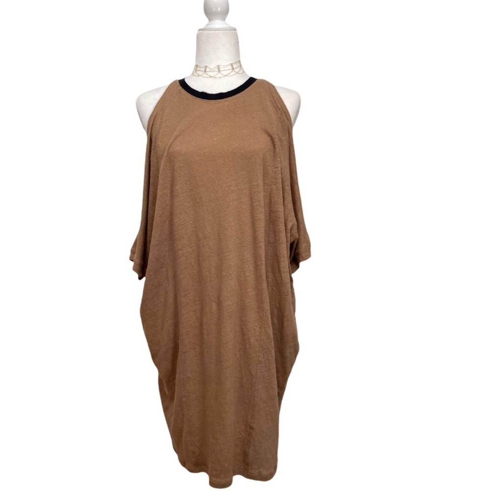 Maje Linen Mini Dress Silk Trim Cutout Shoulders